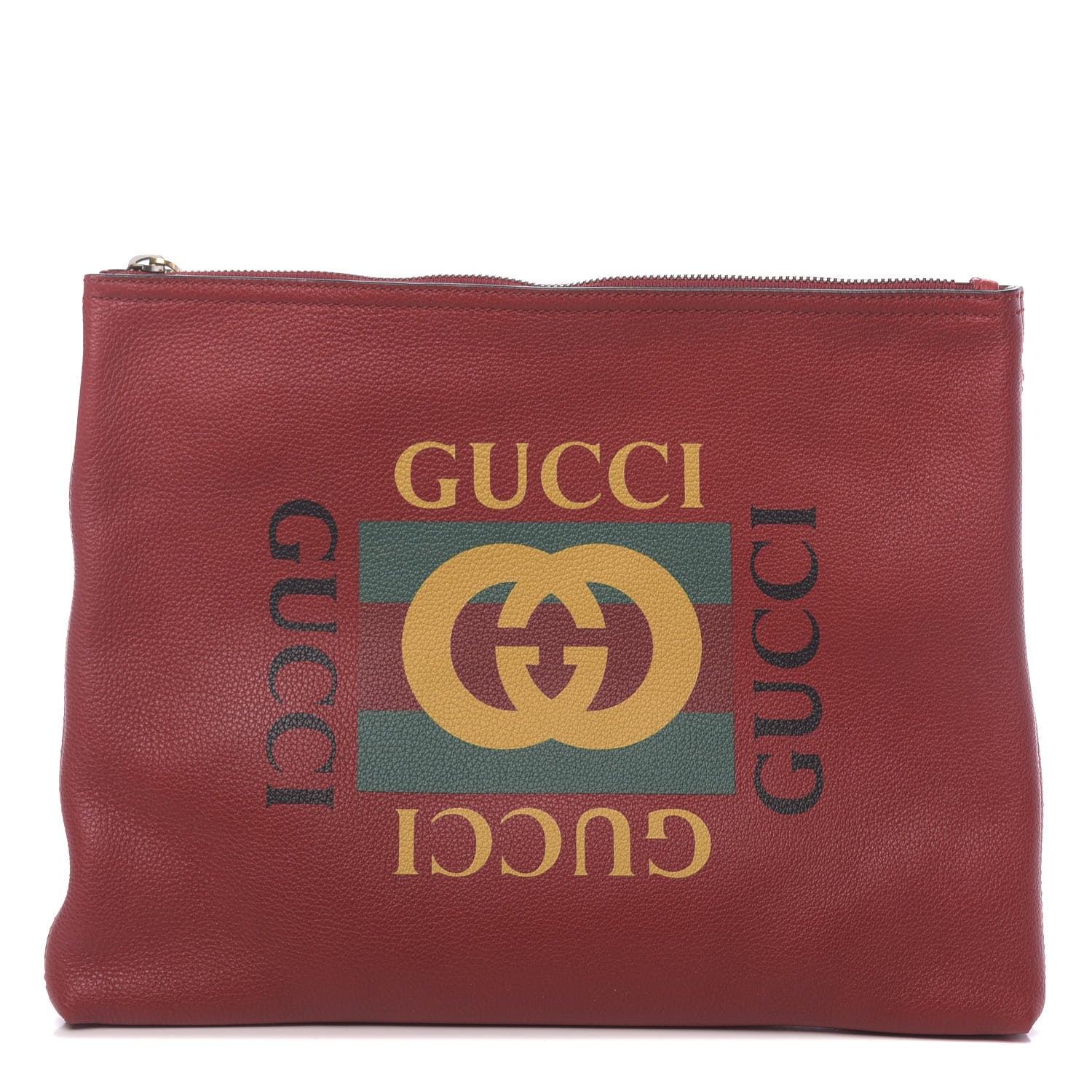 Gucci Pebbled Calfskin Medium Logo Portfolio Clutch Hibiscus Red 1 of 9