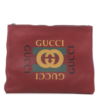 Gucci Pebbled Calfskin Medium Logo Portfolio Clutch Hibiscus Red 1 of 9