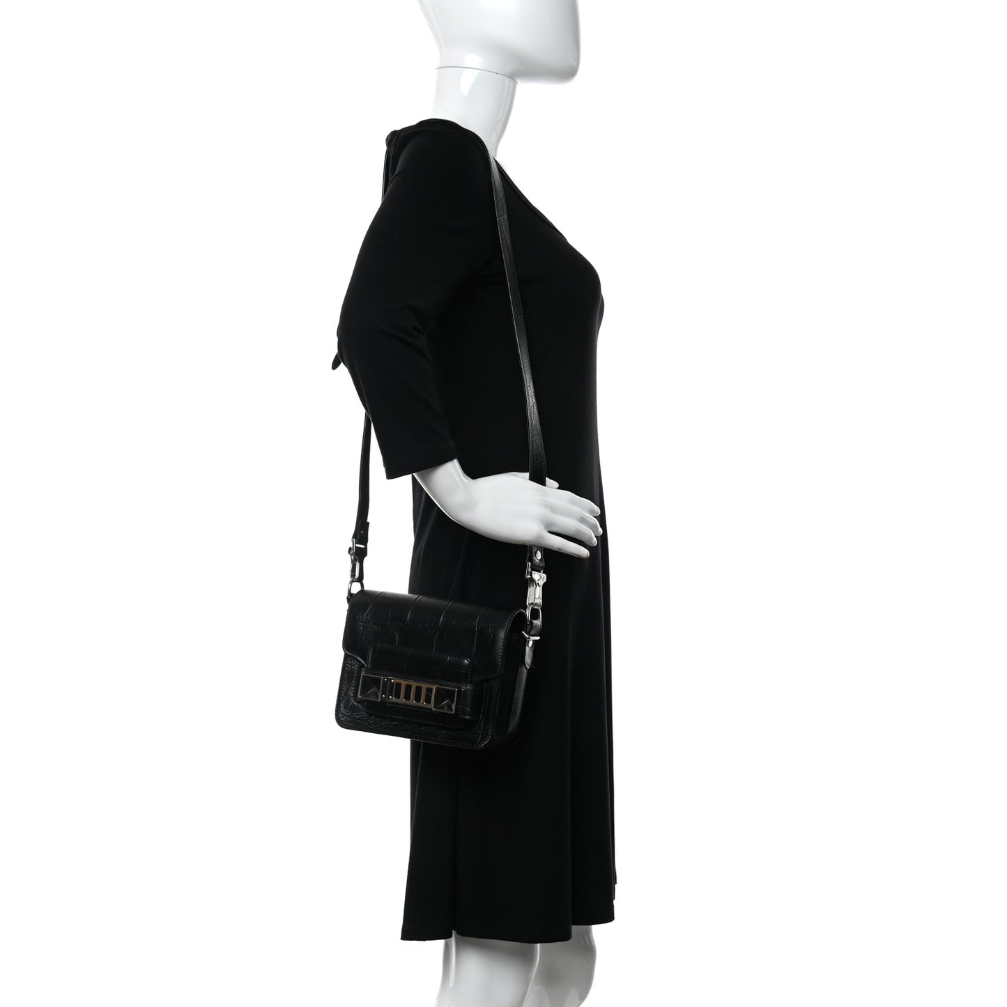 Calfskin Crocodile Embossed PS11 Tiny Shoulder Bag Black