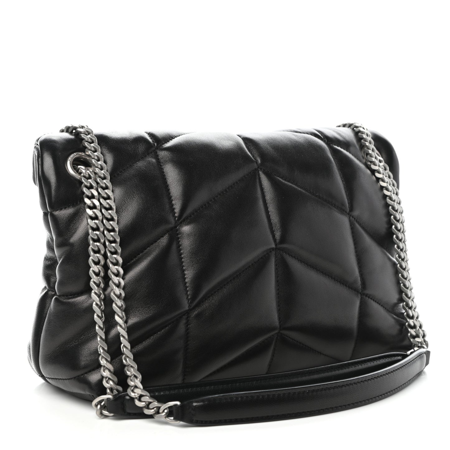 Lambskin Quilted Small Loulou Puffer Monogram Chain Satchel Black