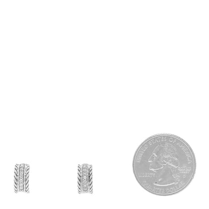 David Yurman Sterling Silver Diamond 12mm Cable Hoop Earrings 2 of 5