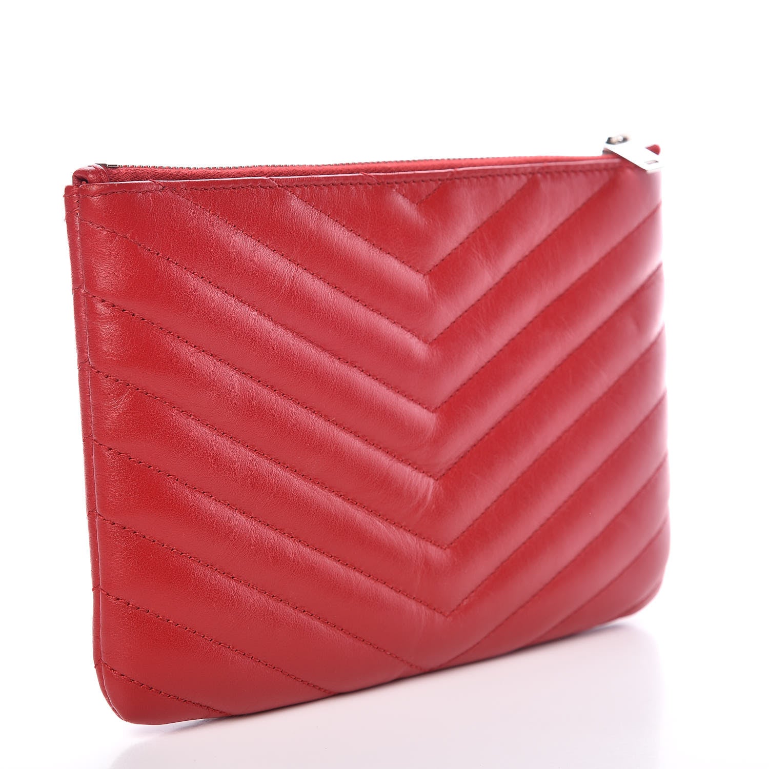 Saint Laurent Calfskin Matelasse Chevron Monogram Pouch Red 3 of 12