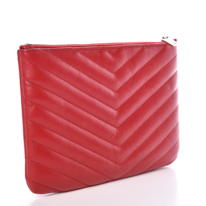 Saint Laurent Calfskin Matelasse Chevron Monogram Pouch Red 3 of 12
