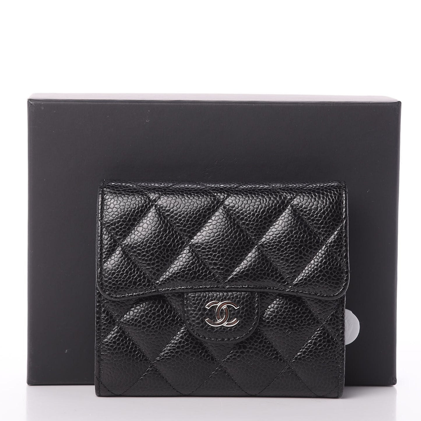 Caviar Quilted Compact Flap Wallet Black