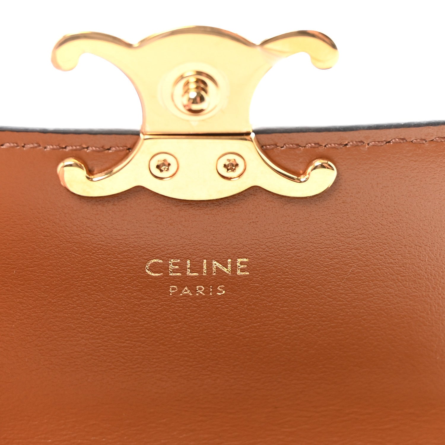 Celine Triomphe Canvas Calfskin Flap Card Holder Tan 6 of 9