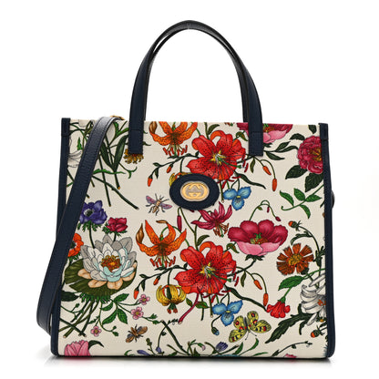 Gucci Canvas Medium Flora Tote White Multicolor Blue Agata 1 of 10