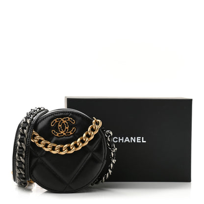 Chanel Lambskin Quilted Chanel 19 Round Clutch With Chain Black 10 of 10