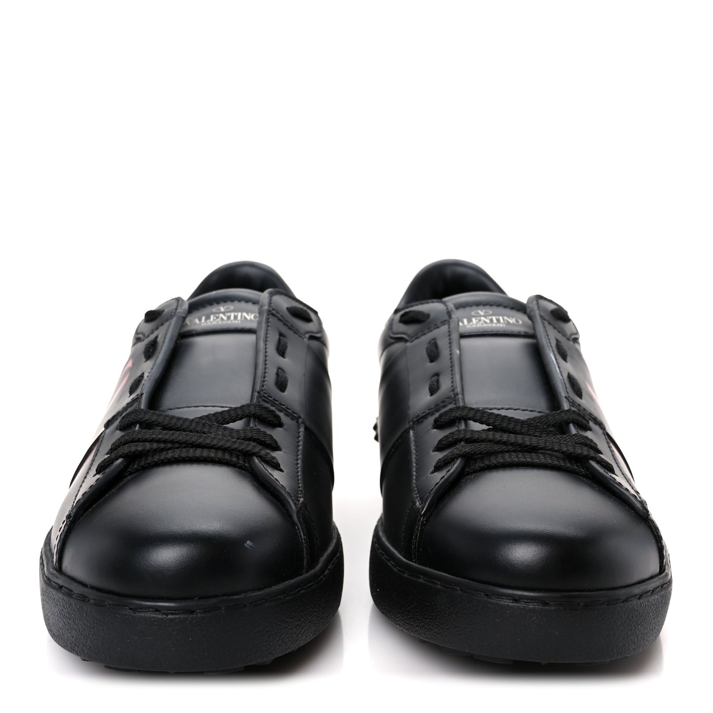 Calfskin Mens Rockstud VLTN Open Sneakers 41 Black Red