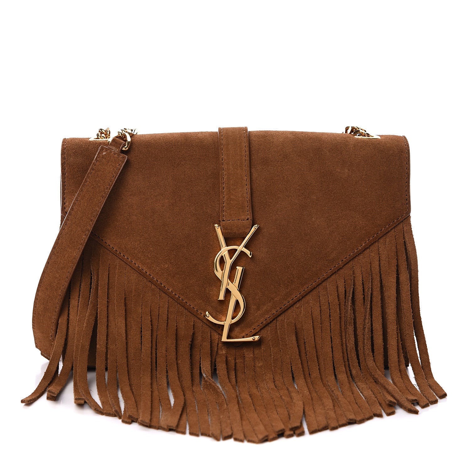 Saint Laurent Suede Fringe Baby Monogram Satchel Light Ocre 1 of 11