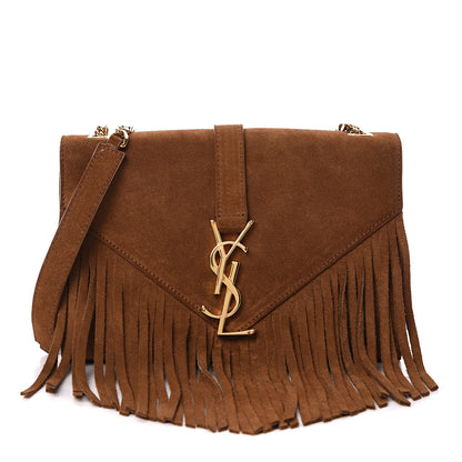 Saint Laurent Suede Fringe Baby Monogram Satchel Light Ocre 1 of 11