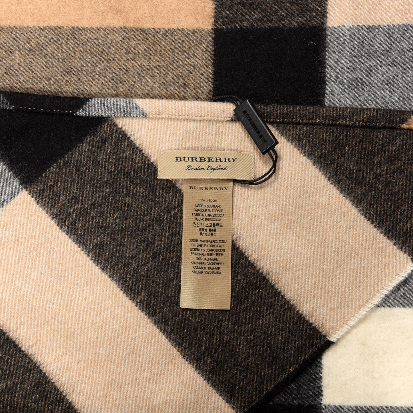 Cashmere Half Mega Check Bandana Scarf Camel