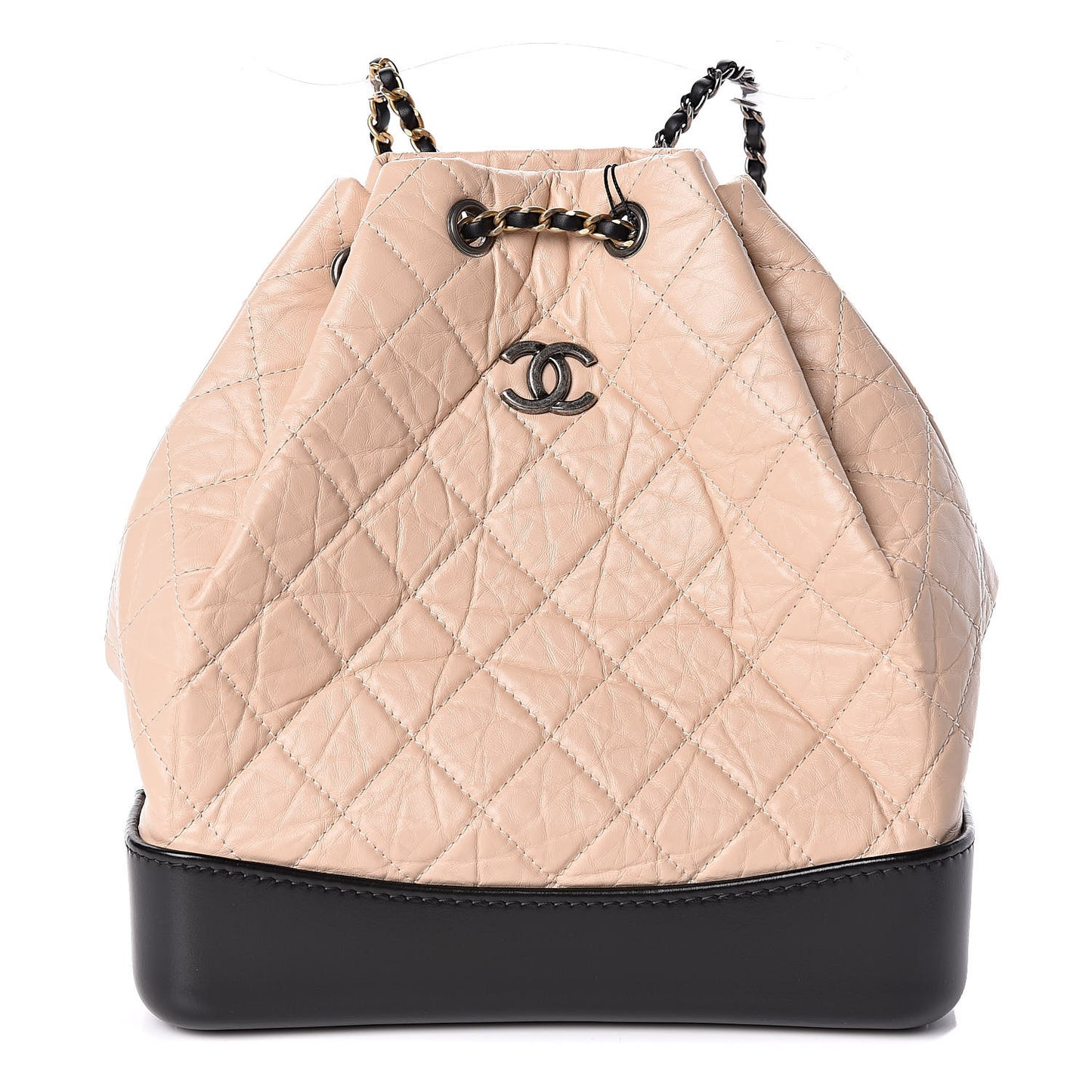 Aged Calfskin Quilted Gabrielle Backpack Beige Black