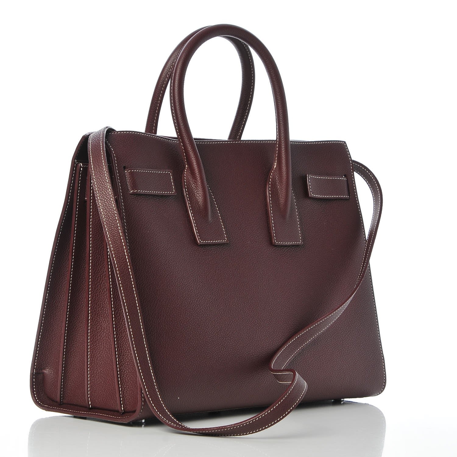 Saint Laurent Grained Calfskin Topstitch Small Classic Sac De Jour Rouge Legion 3 of 8
