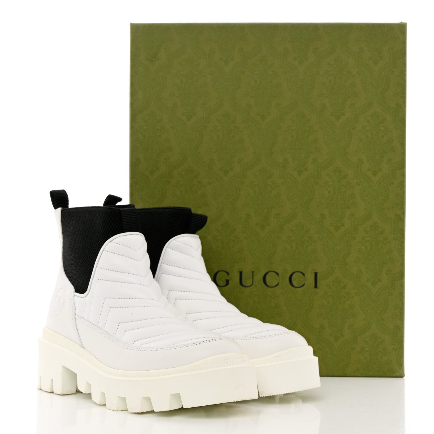 Gucci Calfskin Nappa Matelasse Frances Chelsea Boots 35 Great White Black 12 of 12