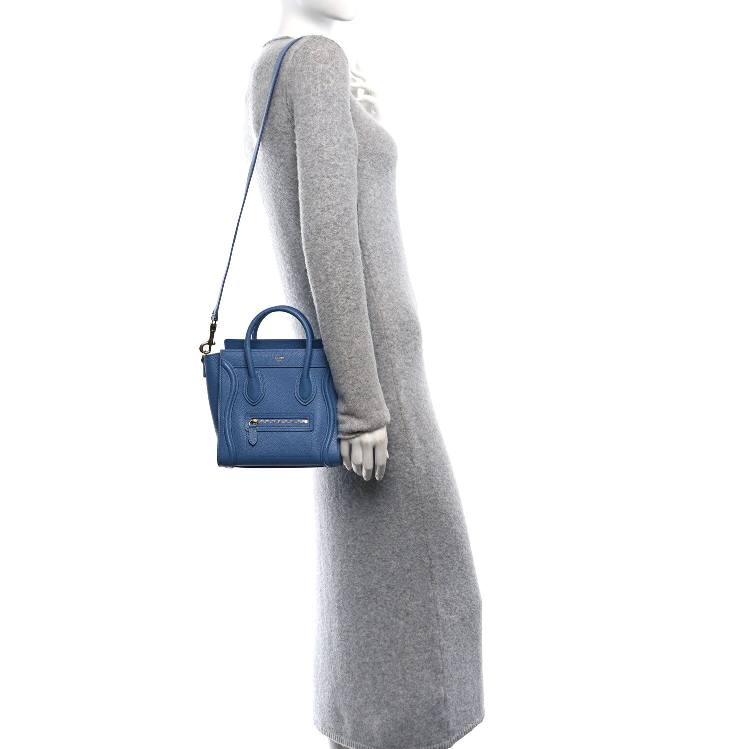 Celine Drummed Calfskin Nano Luggage Azure 2 of 10