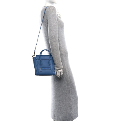 Celine Drummed Calfskin Nano Luggage Azure 2 of 10