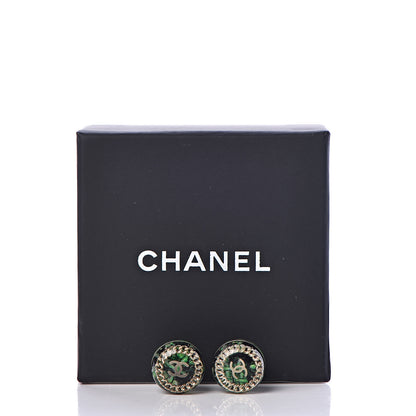 Chanel Resin Tweed Chain CC Round Earrings Gold Green 5 of 5