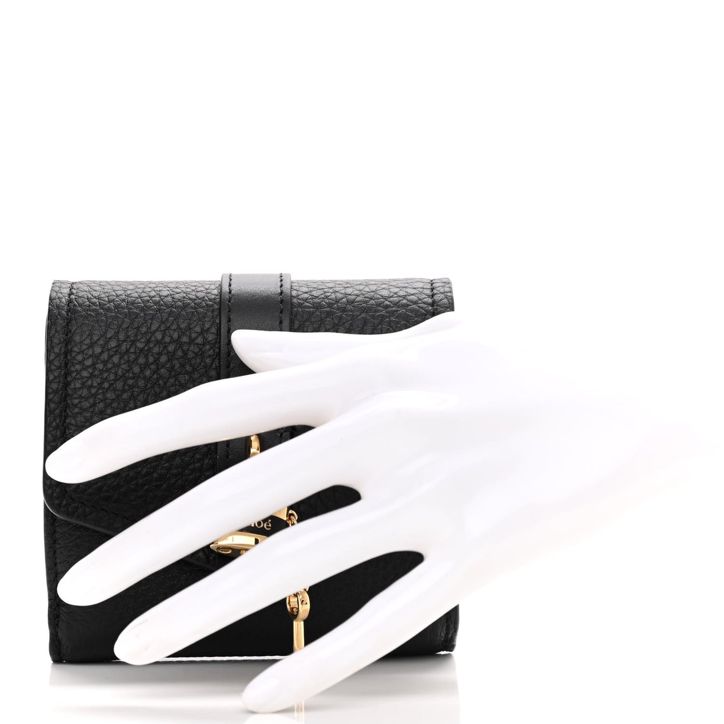 Grained Calfskin Small Aby Tri-Fold Wallet Black