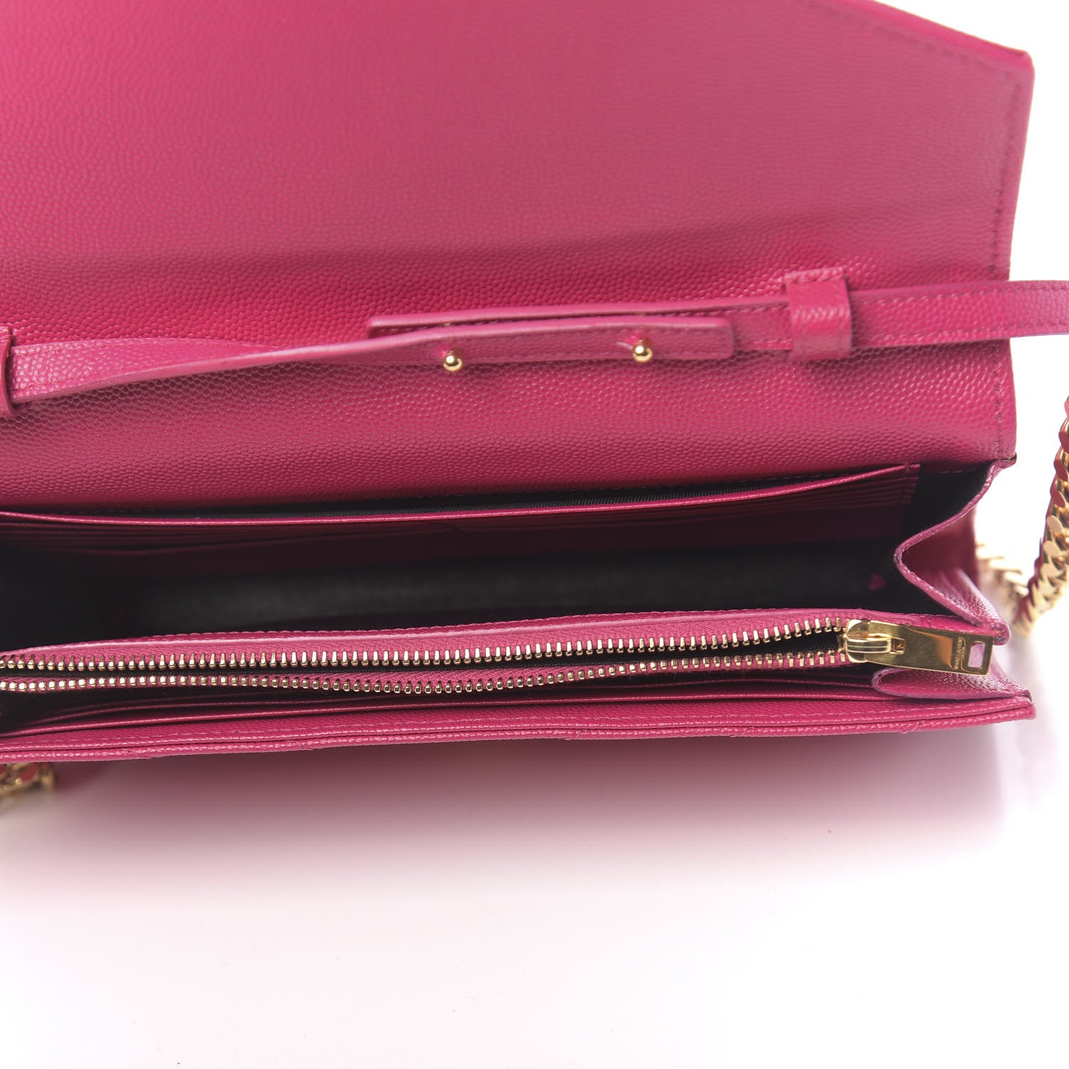 Saint Laurent Grain De Poudre Matelasse Chevron Monogram Chain Wallet Fuchsia 6 of 11