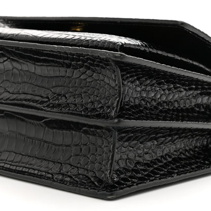 Saint Laurent Calfskin Crocodile Embossed Medium Monogram Sunset Black 9 of 9