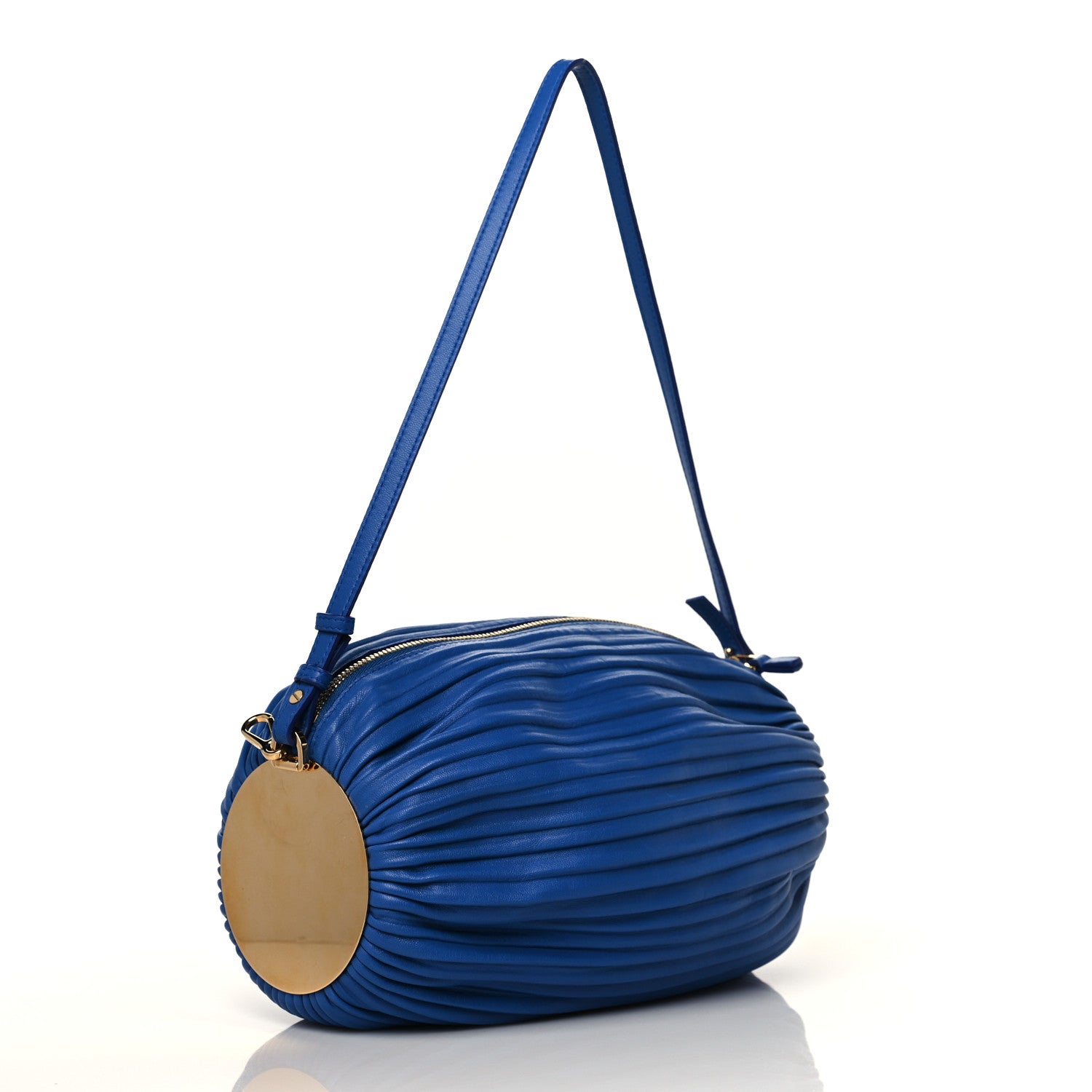 Loewe Lambskin Pleated Bracelet Pouch Shoulder Bag Royal Blue 2 of 8