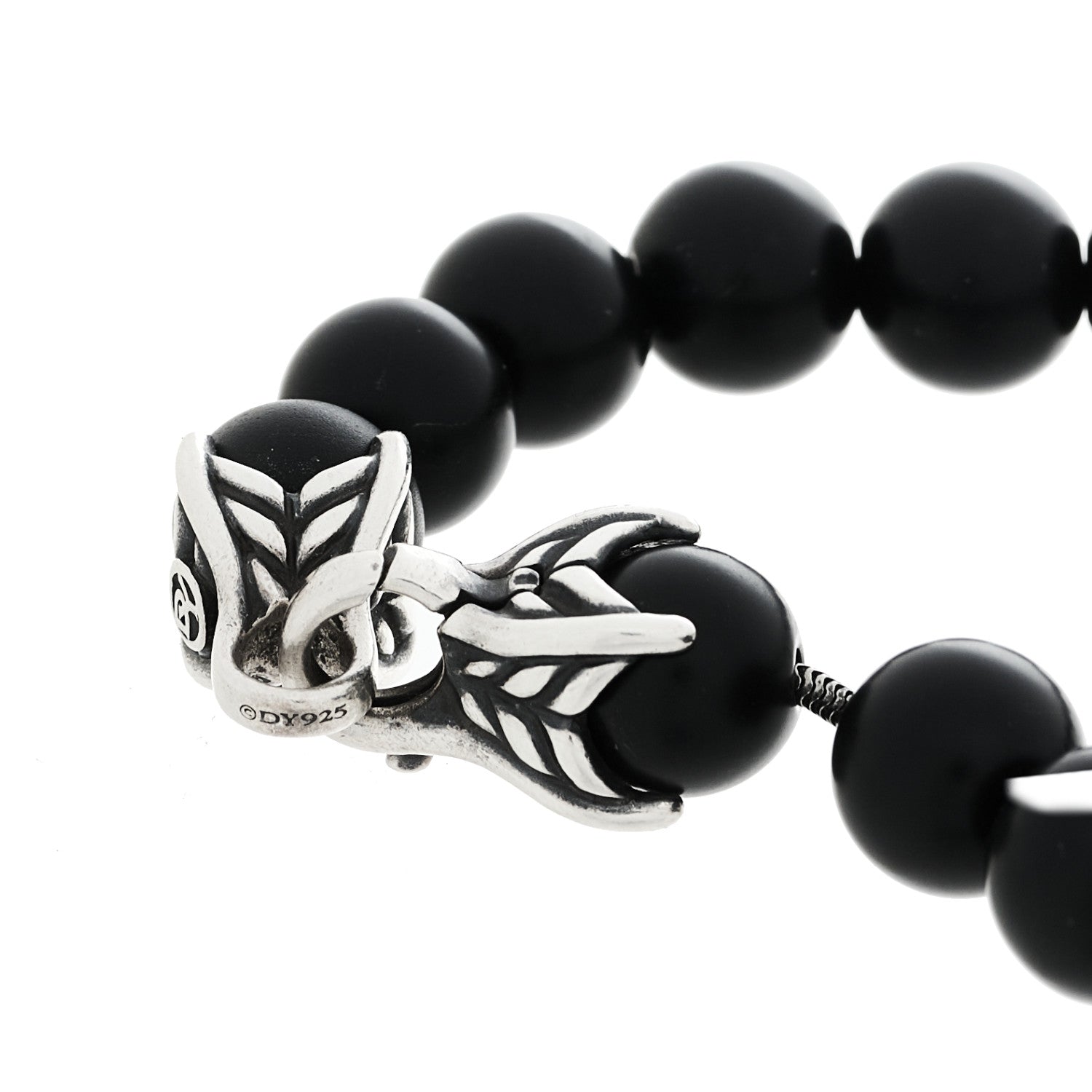 David Yurman Sterling Silver Black Diamond Black Onyx 10mm Spiritual Beads Bracelet 4 of 4