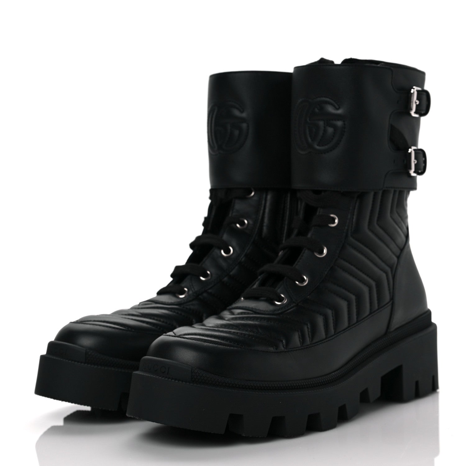 Gucci Nappa Frances GG Matelasse Platform Combat Boots 39 Black 3 of 7