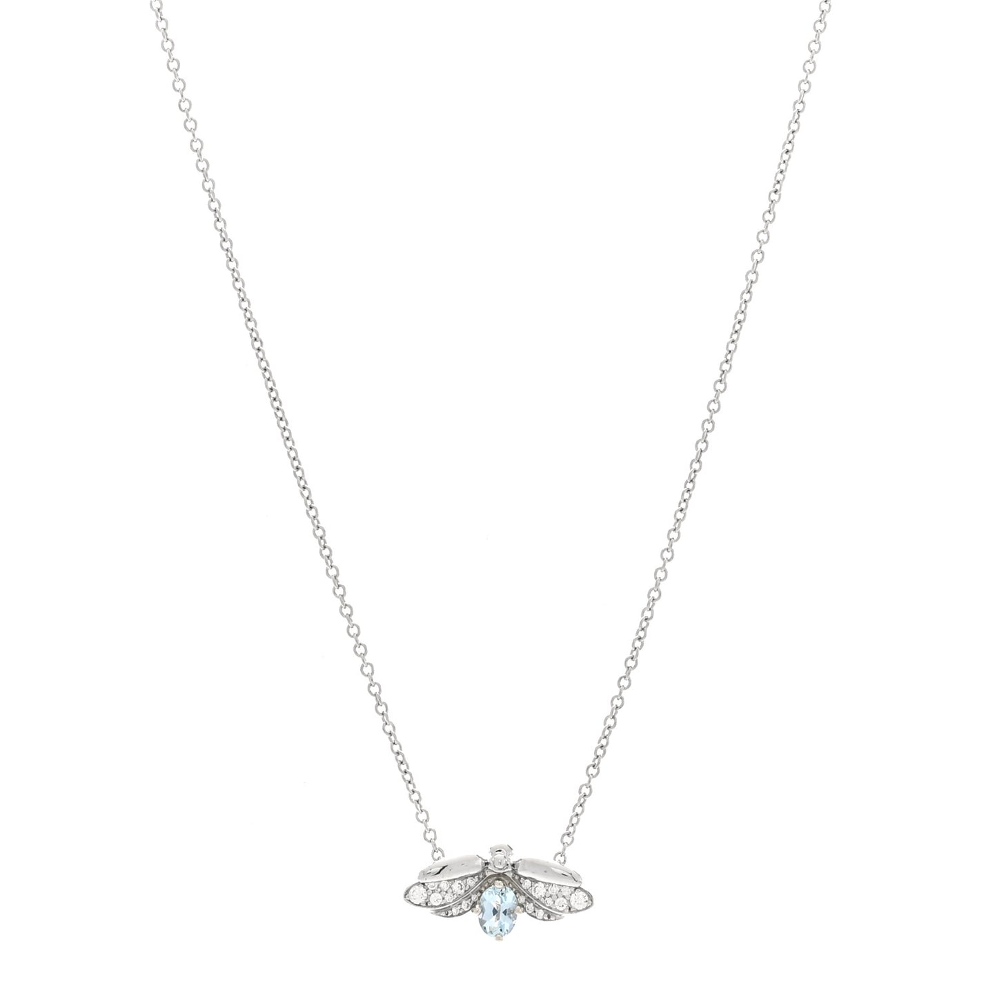 Platinum Diamond Aquamarine Paper Flowers Firefly Pendant Necklace