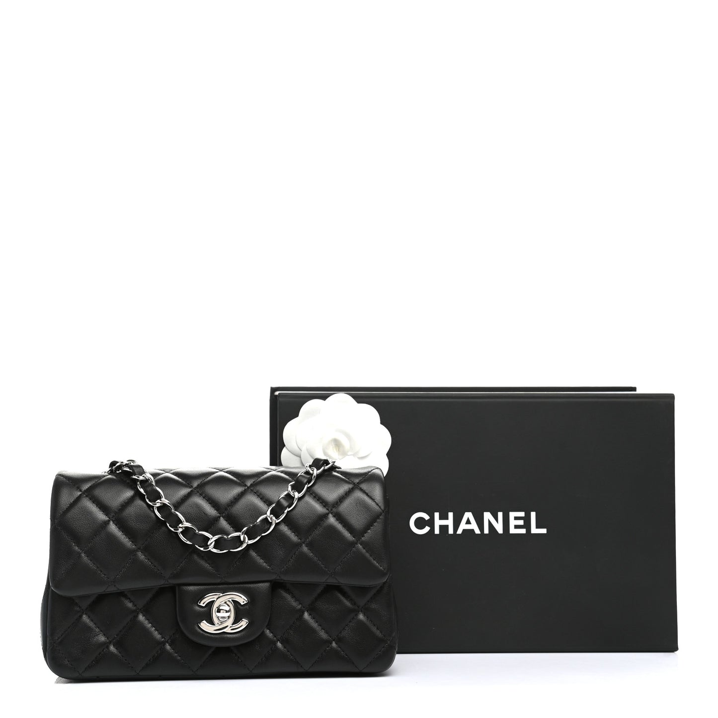 Lambskin Quilted Mini Rectangular Flap Black