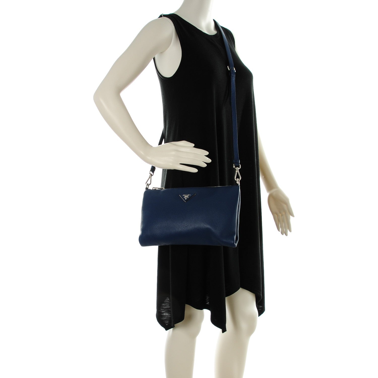 Prada Vitello Daino Shoulder Bag Bleuette 2 of 7