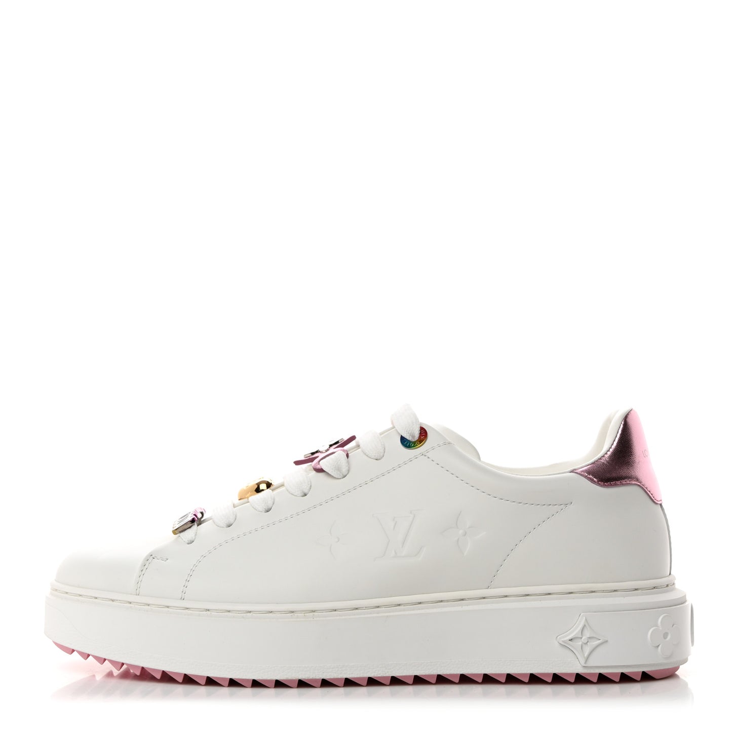 Lambskin Embossed Monogram Time Out Sneakers 39.5 White Pink
