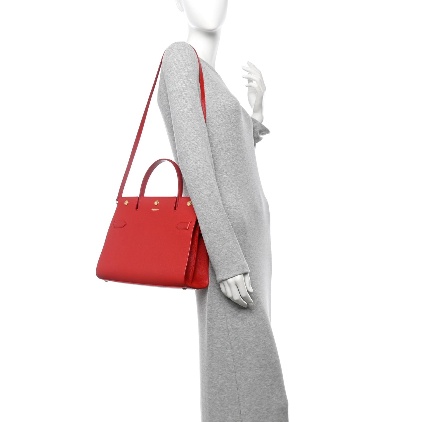 Grainy Calfskin Small Two Handle Title Bag Red