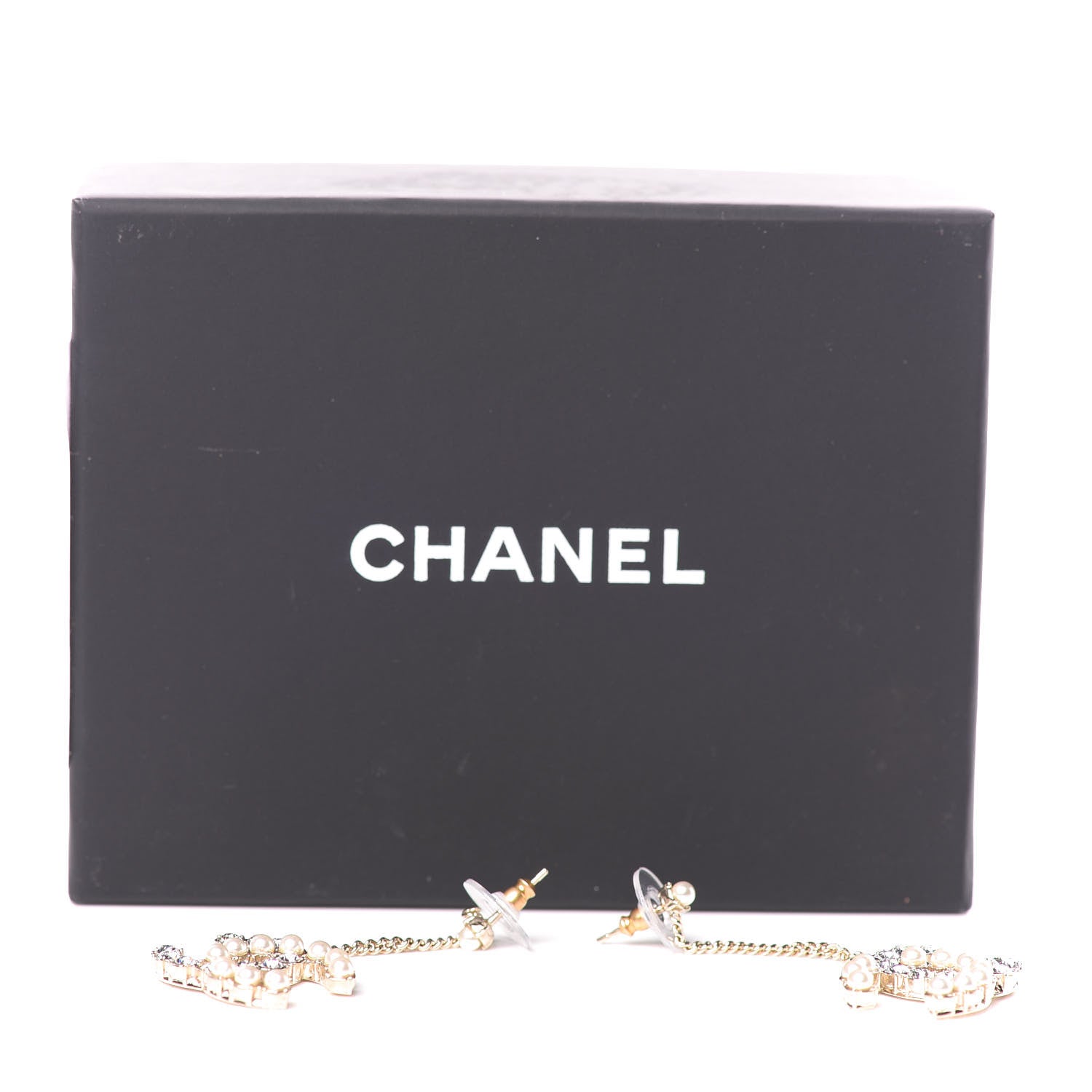 Chanel Crystal Pearl Dazzling Domino Drop Earrings Matte Gold 6 of 6