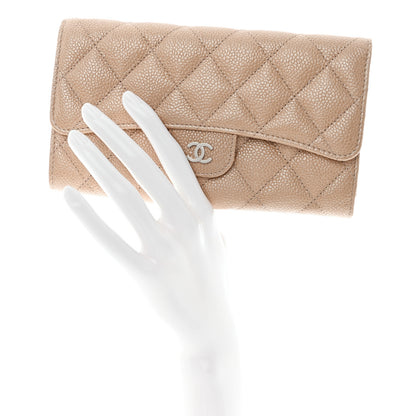 Chanel Pearly Caviar Quilted Large Gusset Flap Wallet Dark Beige 2 of 11