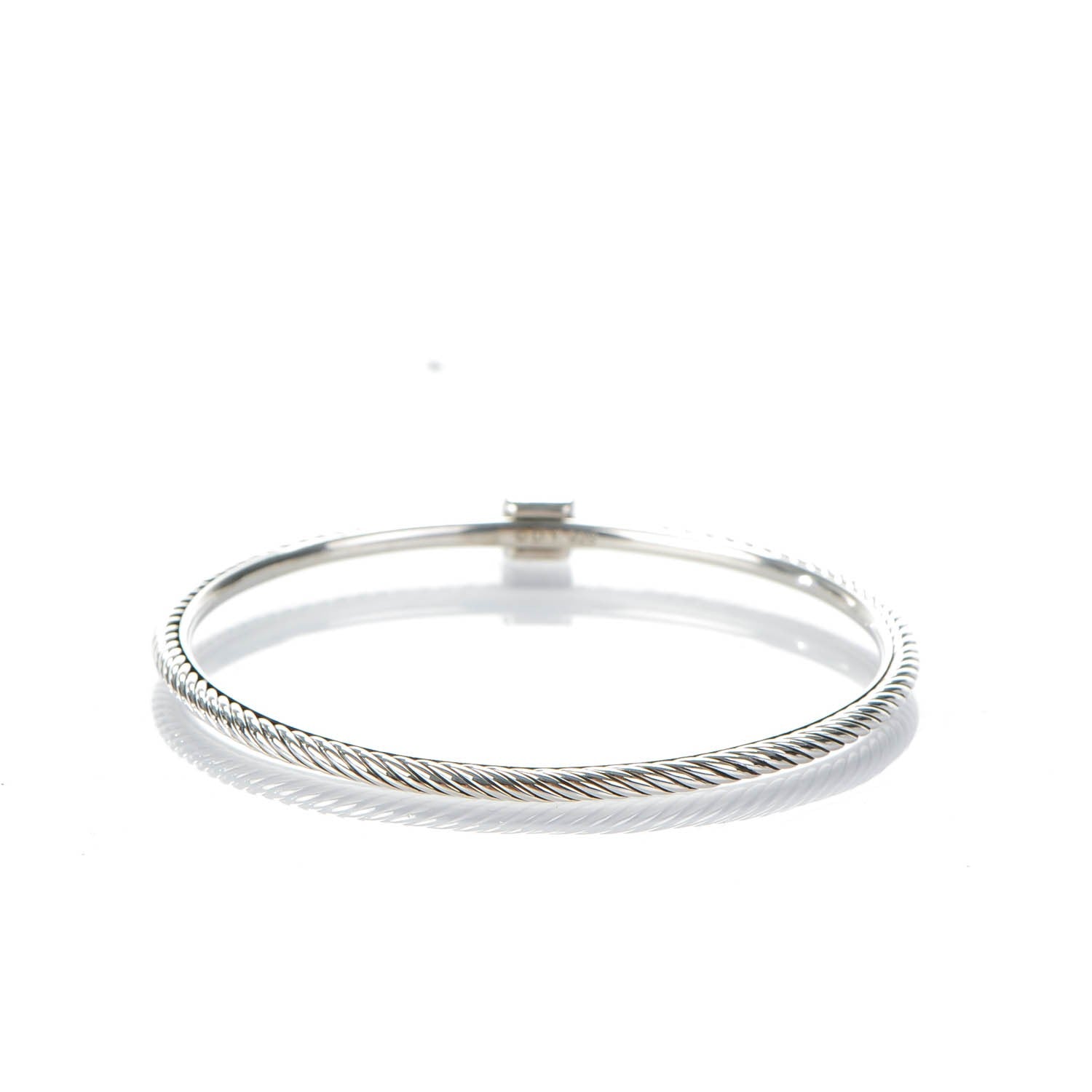 David Yurman Sterling Silver Pave Diamond 3mm Cable Wire Bangle 3 of 5