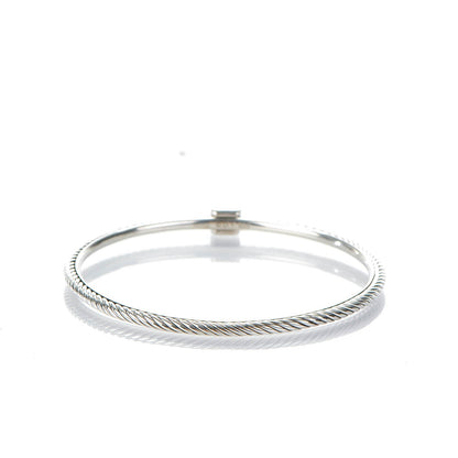 David Yurman Sterling Silver Pave Diamond 3mm Cable Wire Bangle 3 of 5