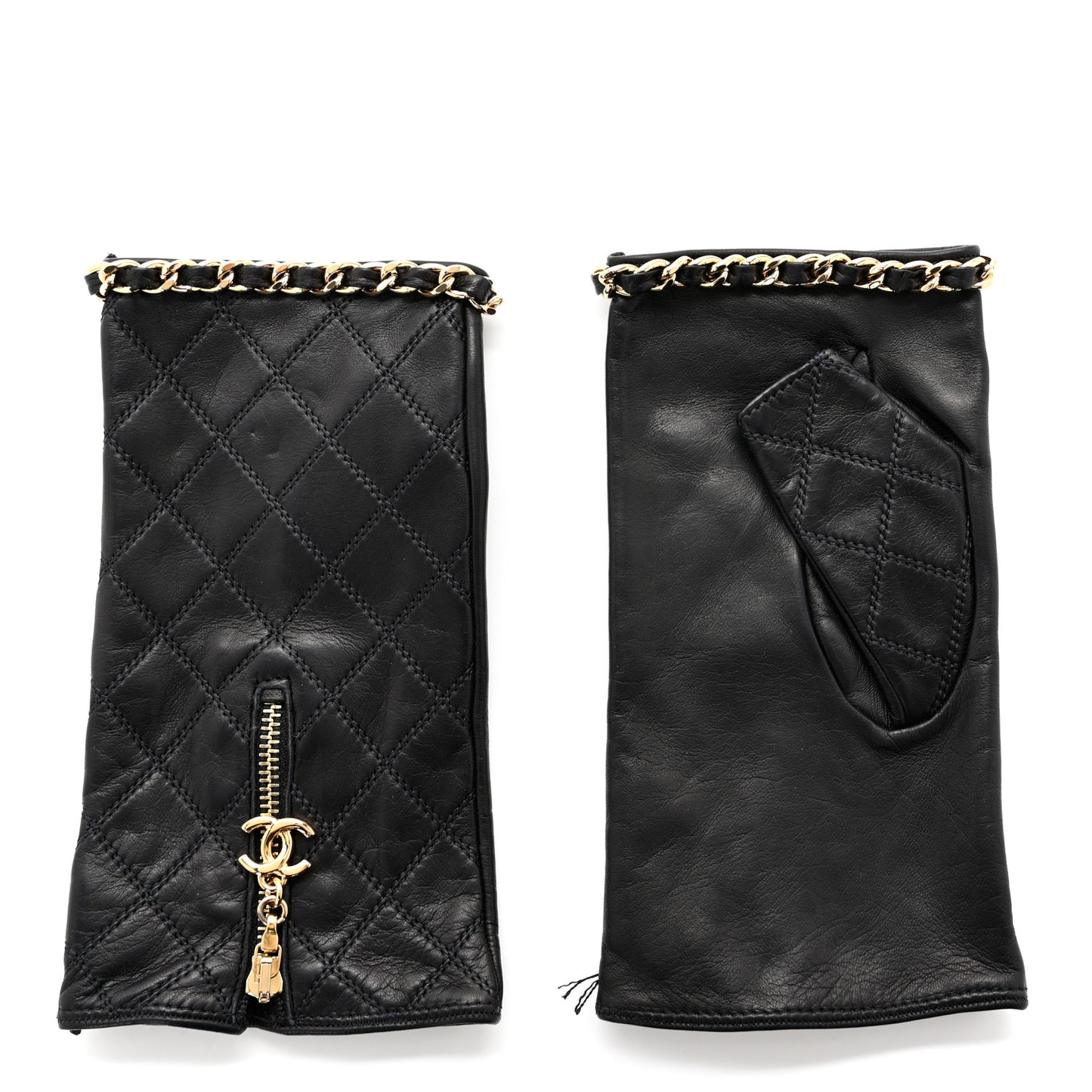 Lambskin Fingerless Chain CC Gloves 8 Black