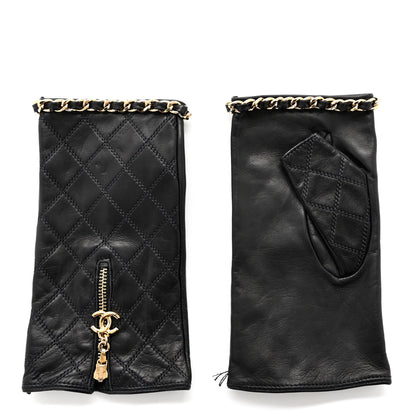 Chanel Lambskin Fingerless Chain CC Gloves 8 Black 1 of 5