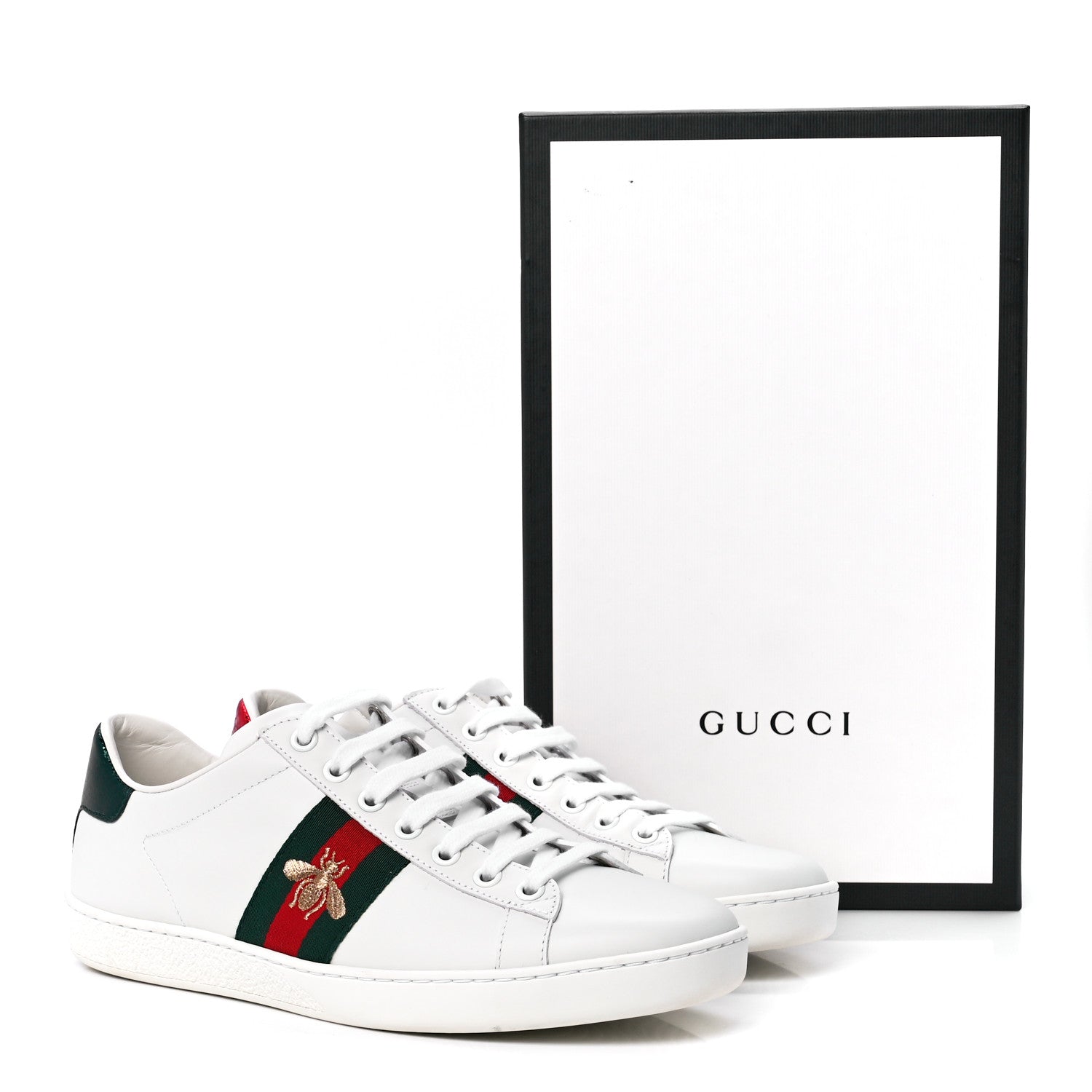 Gucci Calfskin Ayers Bee Embroidered Womens Ace Sneakers 38 White Green 9 of 9
