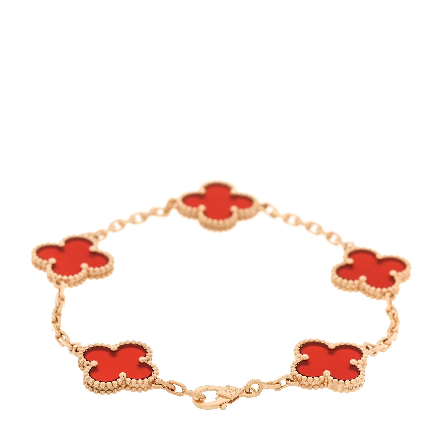 Van Cleef & Arpels 18K Yellow Gold Carnelian 5 Motifs Vintage Alhambra Bracelet 2 of 6
