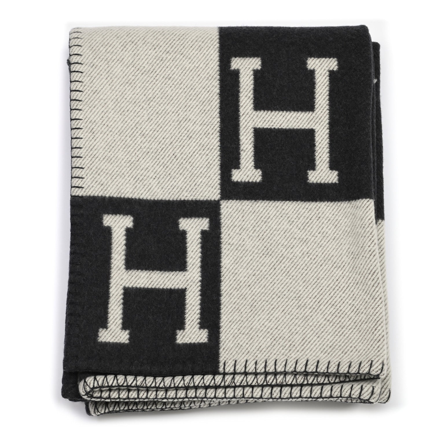 Hermes Wool Cashmere Avalon Blanket Ecru Gris Fonce 1 of 3