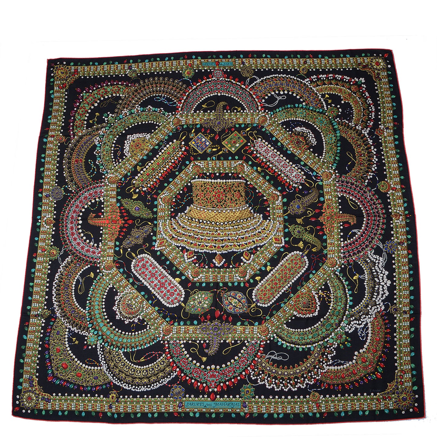 Cashmere Silk Parures Des Maharajas Shawl 140 Noir Vert Rouge