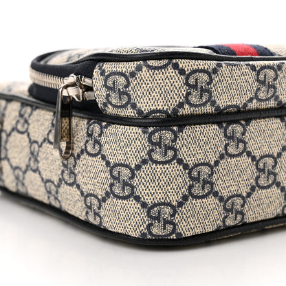 Gucci GG Supreme Monogram Textured Dollar Calfskin Web Mini Ophidia Double Zip Messenger Bag Beige Blue 9 of 11