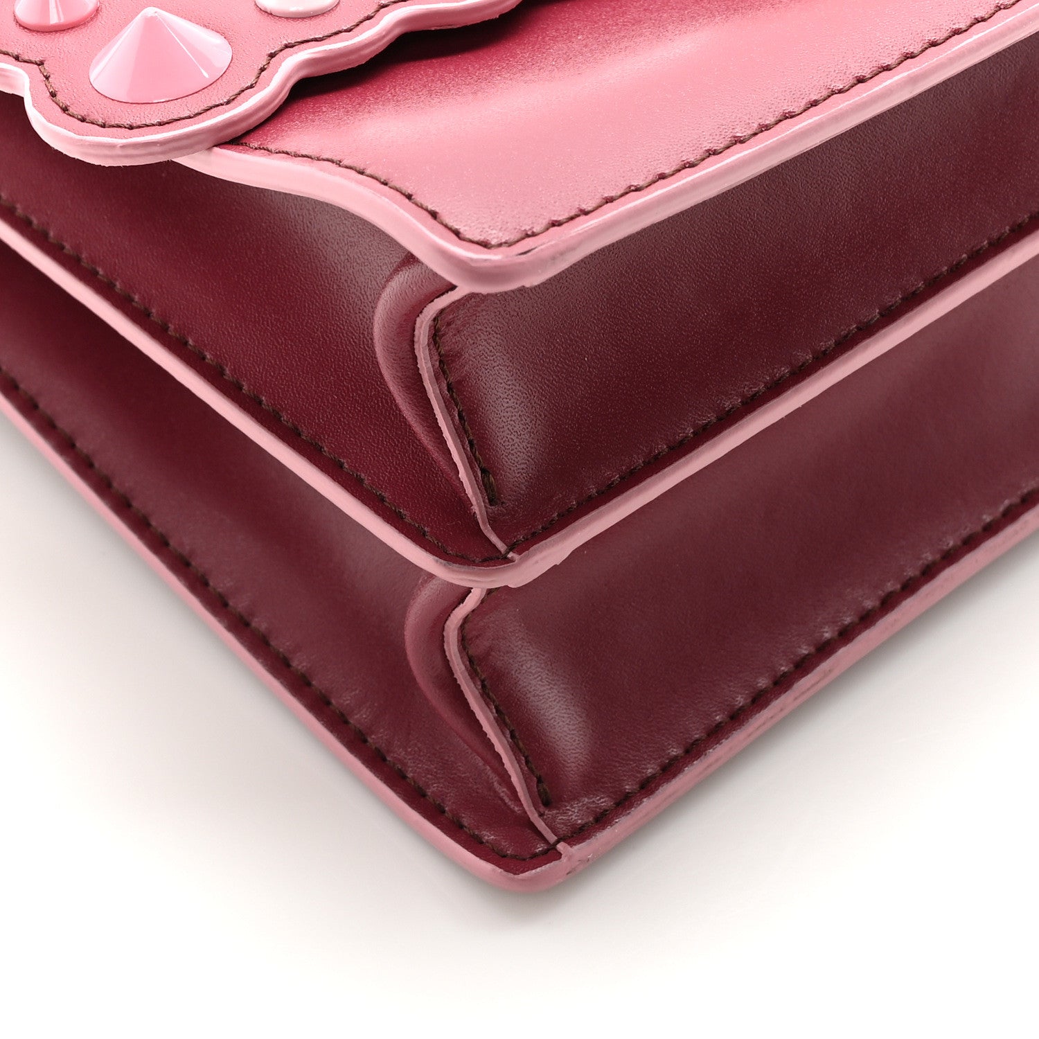 Fendi Vitello Liberty Scalloped Studded Small Kan I Shoulder Bag Black Cherry Multicolor 9 of 10