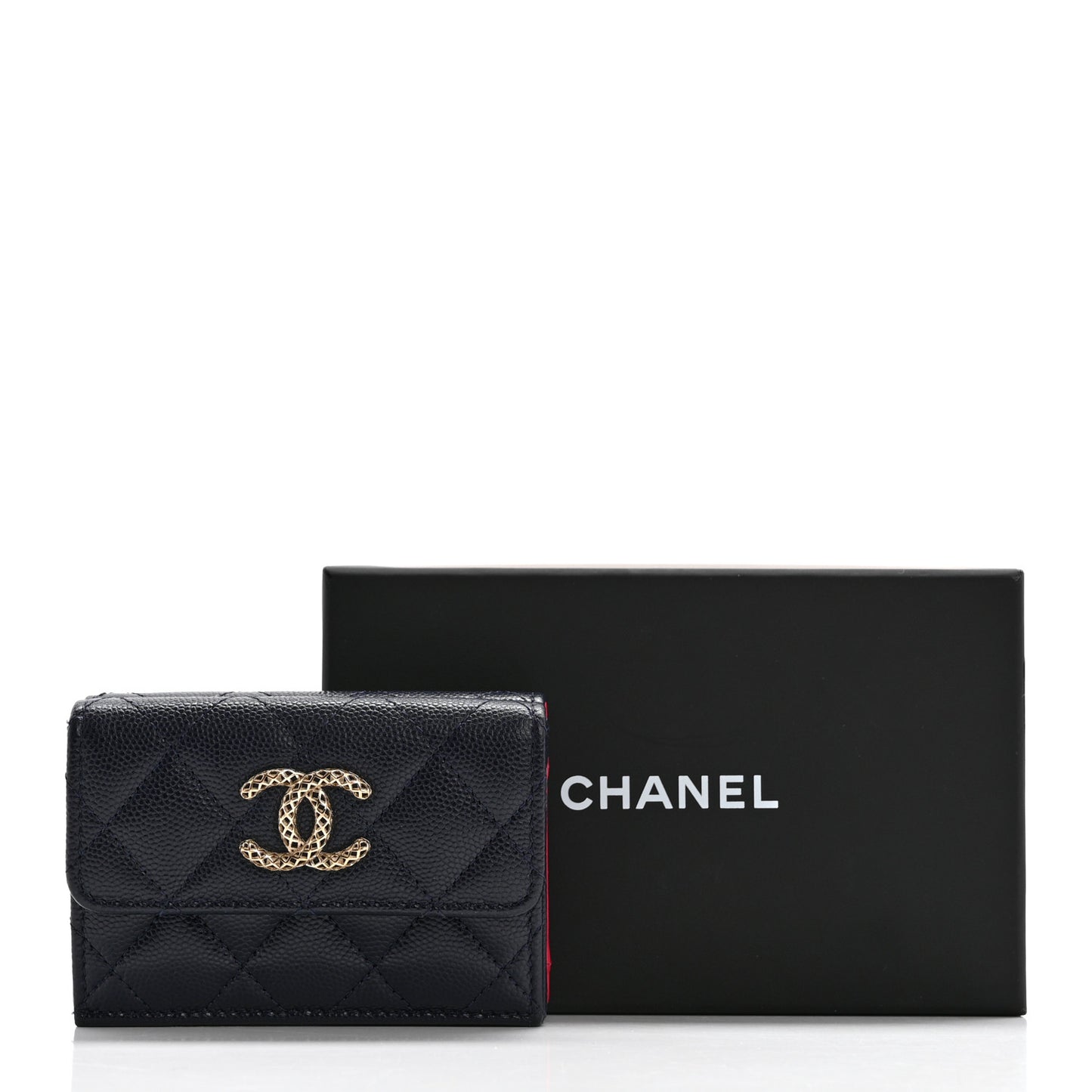 Caviar Metal Perforated Quilted Small CC Flap Wallet Navy