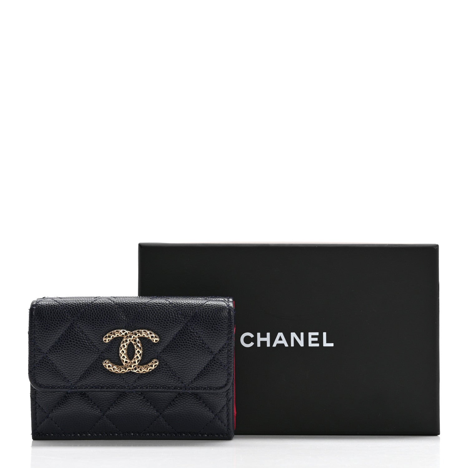 Chanel Caviar Metal Perforated Quilted Small CC Flap Wallet Navy 14 of 14