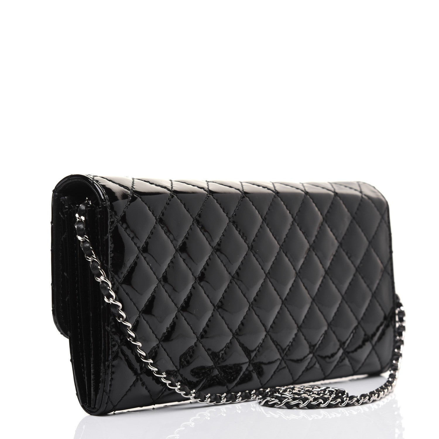 Chanel Patent Calfskin Quilted Flap Clutch With Chain Black 3 of 14