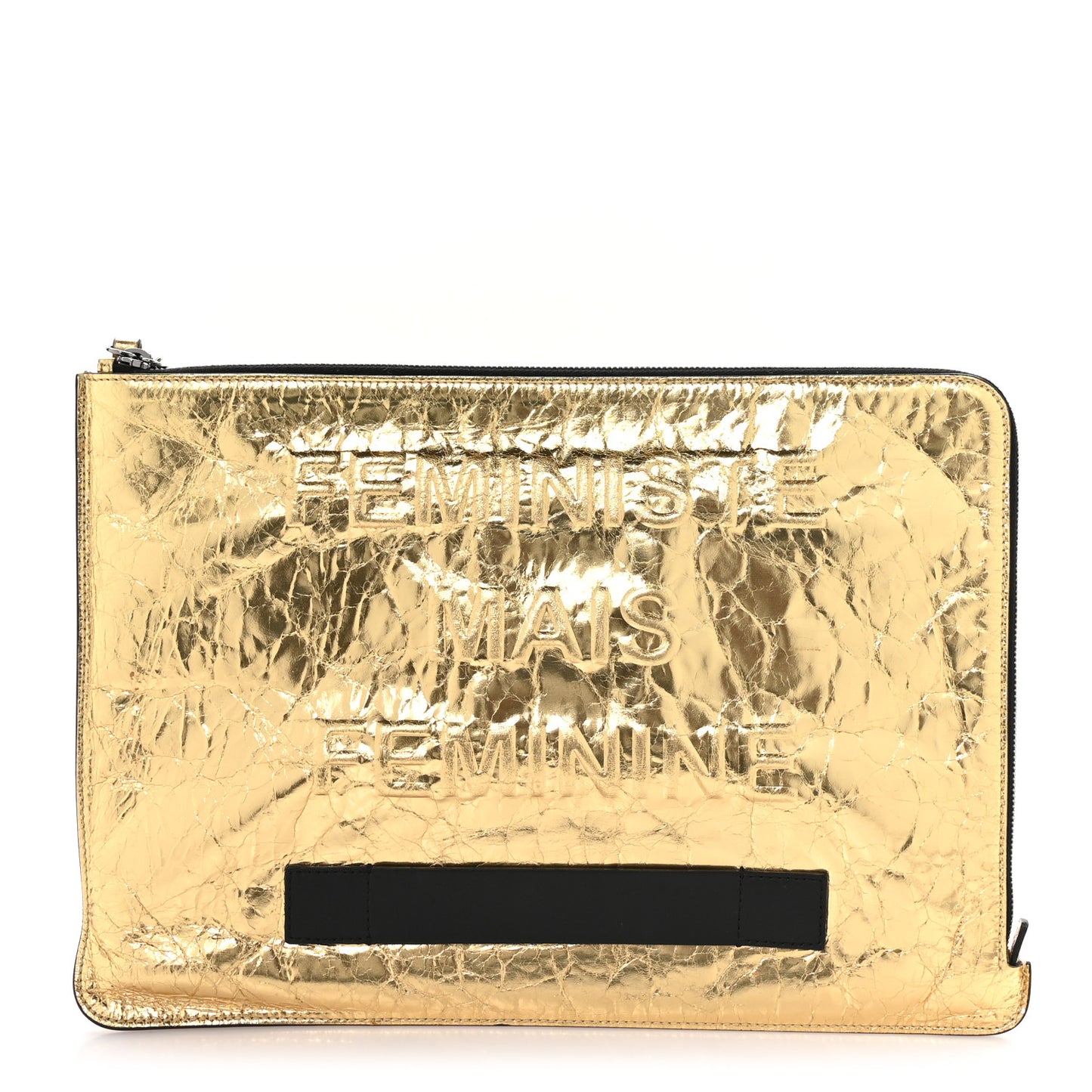 Metallic Lambskin Large Feministe Maize Feminine Pouch Clutch Gold