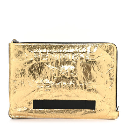 Chanel Metallic Lambskin Large Feministe Maize Feminine Pouch Clutch Gold 1 of 9