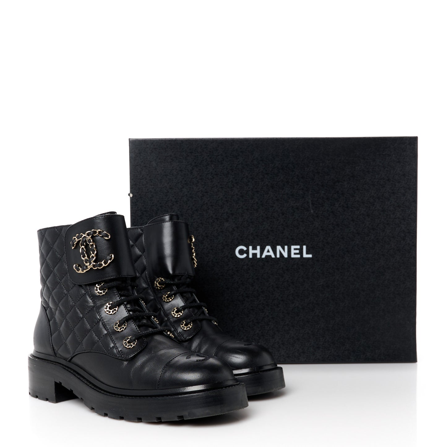 Shiny Goatskin Calfskin Quilted Lace Up Combat Boots 38 Black